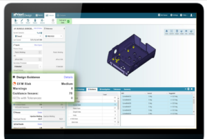 apriori digital factory screenshot shows automated recommendations for design to cost (DTC) and design for manufacturability (DFM)